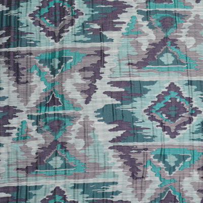 Indian Aqua/Purple Ikat-Like Geometric Poly/Cotton Brocade | Mood Fabrics