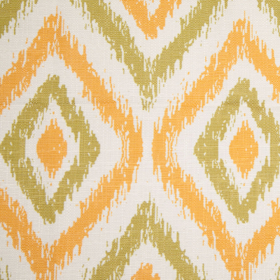 Spanish Green/Orange Ikat-Like Geometric Poly/Cotton Canvas | Mood Fabrics