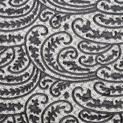 Black Paisley Faux Leather Embroidered Lace | Mood Fabrics
