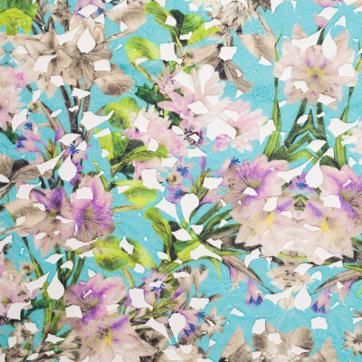 Blue/Beige Multicolor Tropical Floral Lace w/ Finished Edges | Mood Fabrics