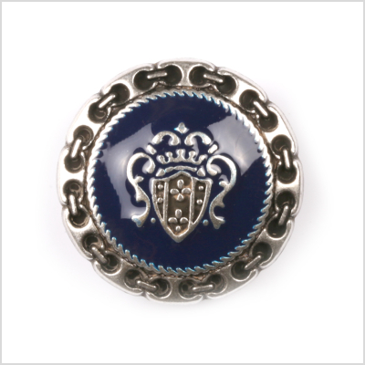 Navy and Silver Metal Blazer Crest Button - 24L/15mm | Mood Fabrics