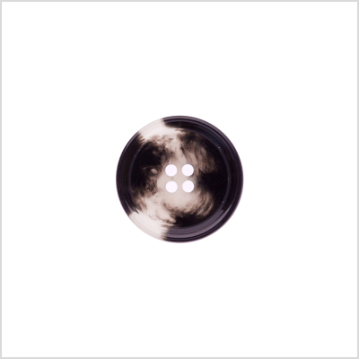 Italian Shiny Black/White Rimmed 4-Hole Button - 32L/20mm | Mood Fabrics