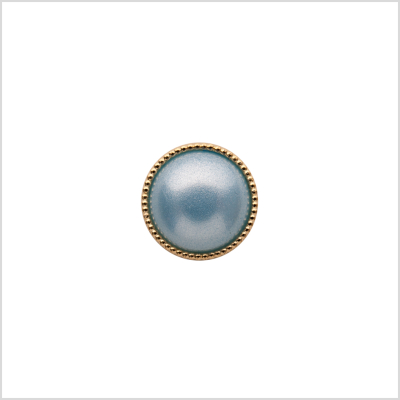 Italian Light Blue/Gold Shank Back Button - 16L/10mm | Mood Fabrics