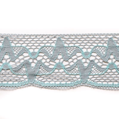 Gray and Turquoise Scalloped Crochet Trim - 6