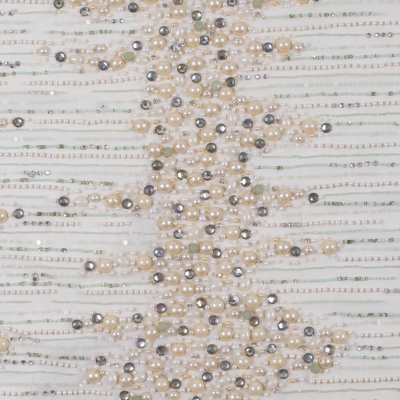Champagne and Mint Fancy Beaded Tulle | Mood Fabrics