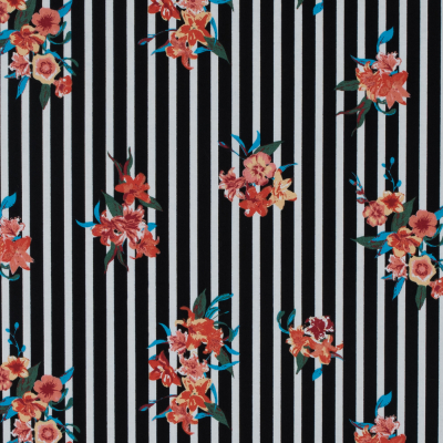 Black/Multicolored Striped Floral Cotton Poplin | Mood Fabrics