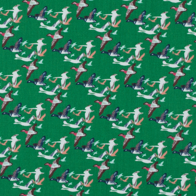 Green Flying Birds Printed Cotton Sateen | Mood Fabrics