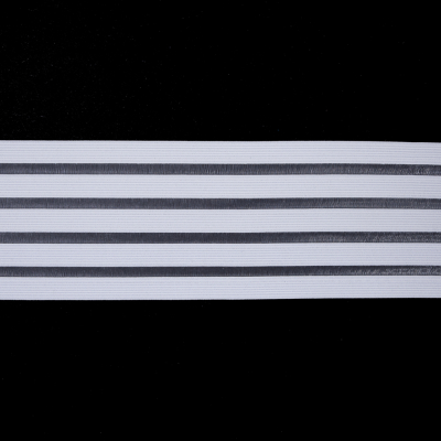 Italian White Elastic Trim w/ Sheer Stripes - 4