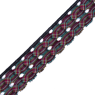 Black Multicolor Crochet Trim - 1.75