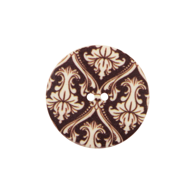 Italian Carafe Brown Damask Printed Button - 36L/23mm | Mood Fabrics