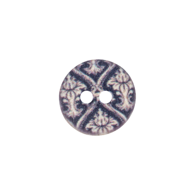 Italian True Navy Damask Printed Button - 24L/15mm | Mood Fabrics