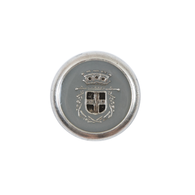 Italian Gray and Silver Crest Metal Button - 32L/20mm | Mood Fabrics