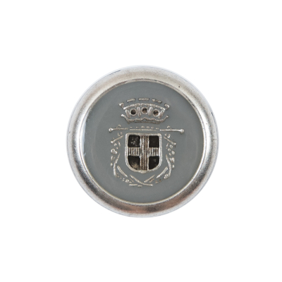 Italian Gray and Silver Crest Metal Button - 36L/23mm | Mood Fabrics