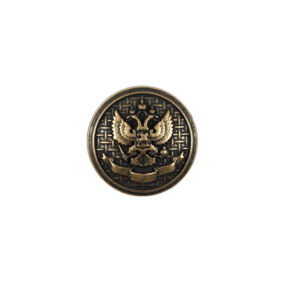 Italian Antique Gold Button with Double-Headed Eagle Emblem - 24L/15mm | Mood Fabrics