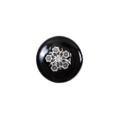 Italian Black and Silver Floral Metal Button - 24L/15mm | Mood Fabrics