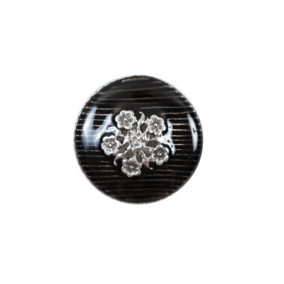 Italian Translucent Black and Silver Floral Metal Button - 32L/20mm | Mood Fabrics