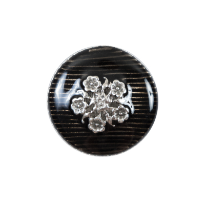 Italian Translucent Black and Silver Floral Metal Button - 36L/23mm | Mood Fabrics