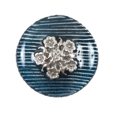 Italian Aqua and Silver Floral Metal Button - 44L/28mm | Mood Fabrics