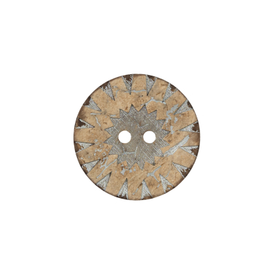 Italian Beige and Silver Carved Coconut Button - 32L/20mm | Mood Fabrics
