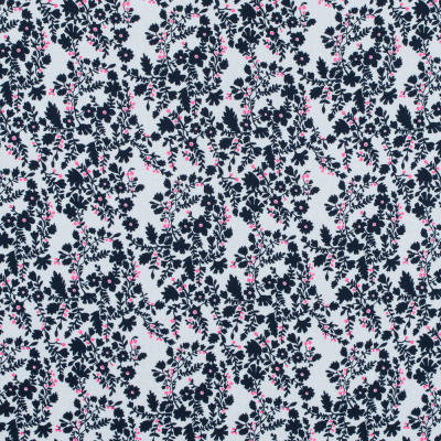 Black Iris, White and Hot Pink Floral Printed Cotton Voile | Mood Fabrics