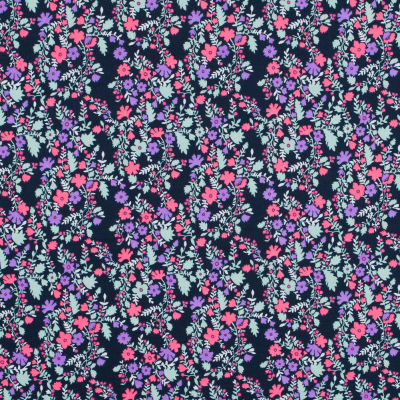 Hot Pink, Pale Aqua and Black Iris Floral Printed Cotton Voile | Mood Fabrics