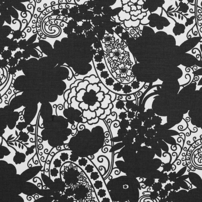 Black and Ivory Floral and Paisley Printed Stretch Cotton Sateen | Mood Fabrics