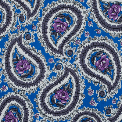 Nautical Blue, Shark and Dahlia Paisley Stretch Cotton Sateen | Mood Fabrics