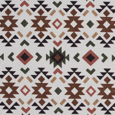 Brown and Green Geometric Printed Brushed Canvas | Mood Fabrics