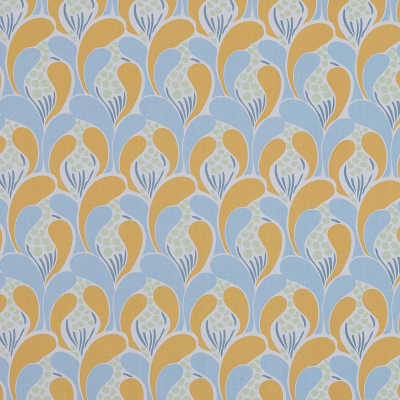 European Light Blue and Mustard Art Deco Revival Cotton Poplin | Mood Fabrics