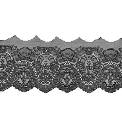 Black Fine Floral Lace with a Scalloped Edge - 7