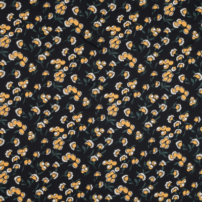 Yellow, Green and Black Floral Stretch Cotton Sateen | Mood Fabrics