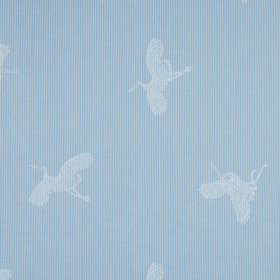 Light Blue and White Striped Cotton Poplin with Cranes | Mood Fabrics
