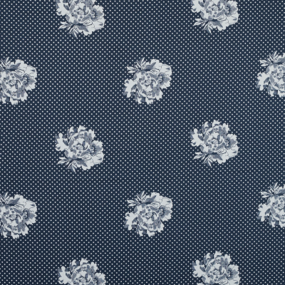 Insignia Blue and Blanc de Blanc Floral High Density Stretch Cotton Sateen | Mood Fabrics