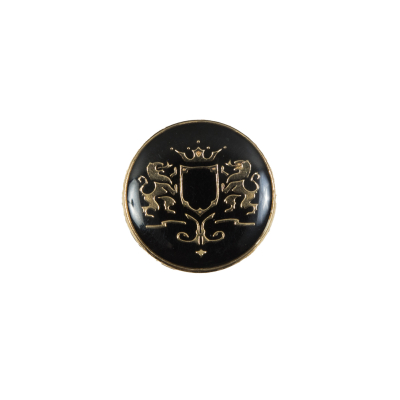 Italian Black and Gold Metal Crest Shank Back Button - 24L/15mm | Mood Fabrics