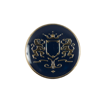 Italian Navy and Gold Metal Crest Shank Back Button - 36L/23mm | Mood Fabrics