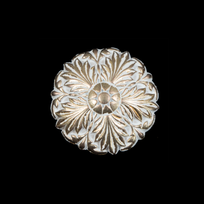 Italian White and Gold Floral Metal Shank Back Button - 36L/23mm | Mood Fabrics