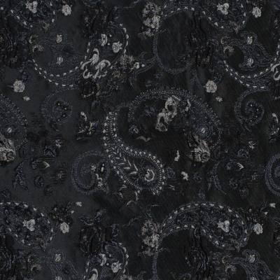Black and Silver Luxury Paisley Metallic Brocade | Mood Fabrics