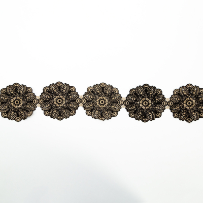 Italian Metallic Gold and Black Embroidered Medallion Lace Trimming - 4