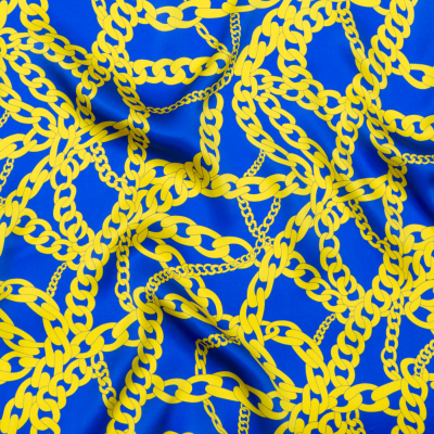 Mood Exclusive Italian Blue and Yellow Chains Digitally Printed Silk Charmeuse | Mood Fabrics