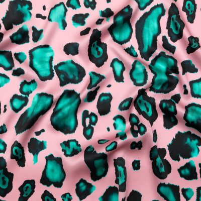 Mood Exclusive Italian Pink and Turquoise Abstract Digitally Printed Silk Charmeuse | Mood Fabrics