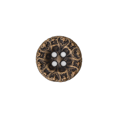 Italian Antique Gold Ornate Metal Zamac Button - 24L/15MM | Mood Fabrics