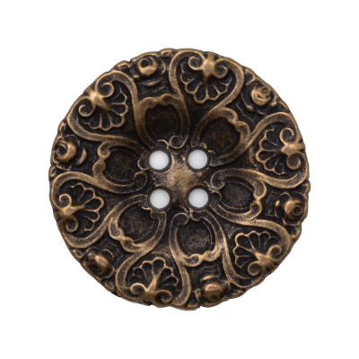 Italian Antique Gold Ornate Metal Zamac Button - 44L/28mm | Mood Fabrics