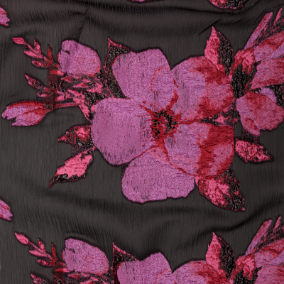 Metallic Black, Pink and Red Floral Luxury Organza Brocade | Mood Fabrics