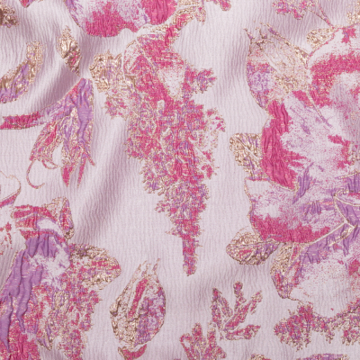 Floral Metallic Brocade - Bright Gold, Lavender and Fuchsia Pink | Mood Fabrics