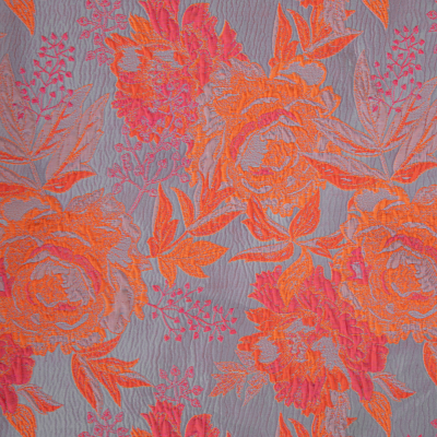 Neon Shocking Orange and Rose Water Foliage Luxury Brocade | Mood Fabrics