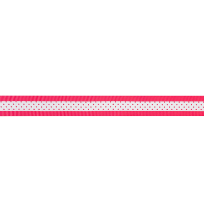 Italian Neon Pink and White Polka Dot Striped Petersham Grosgrain Ribbon - 1