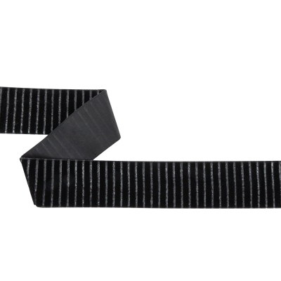 Italian Black Vertical Stripes Velvet Burnout Trim - 1.4375