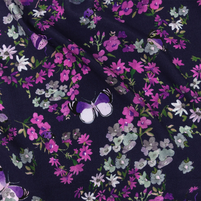Mood Exclusive Navy Mariposa Oasis Sustainable Viscose Woven | Mood Fabrics