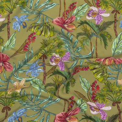 Mood Exclusive Green Organic Orchids Sustainable Viscose Woven | Mood Fabrics