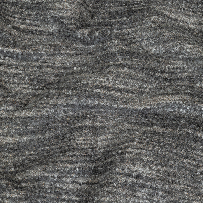 Graphite Striated Acrylic and Cotton Boucle with Tan Woven Backing | Mood Fabrics